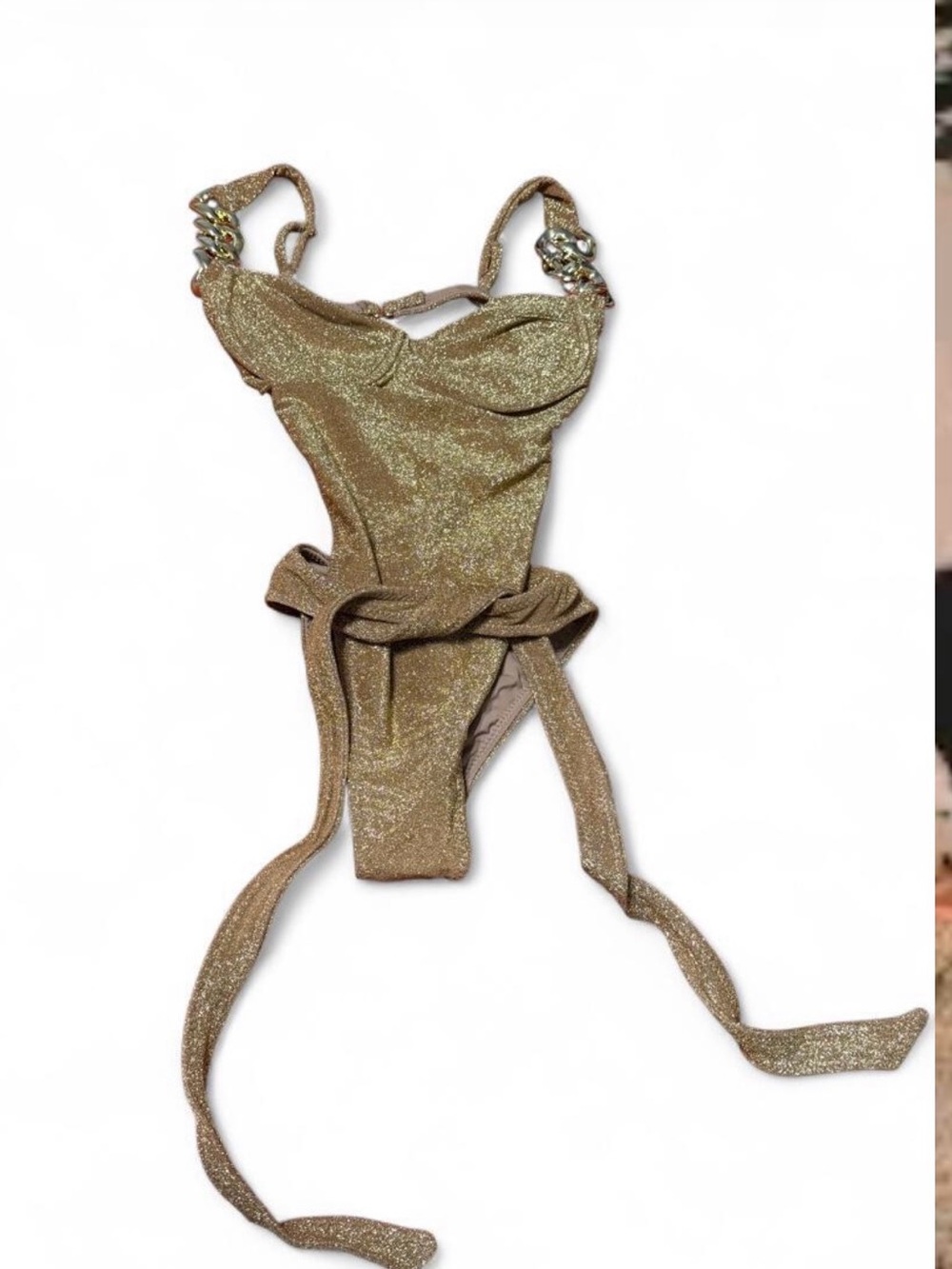 Glittery Gold Kids One-Piece Swimsuit with Decorative Straps